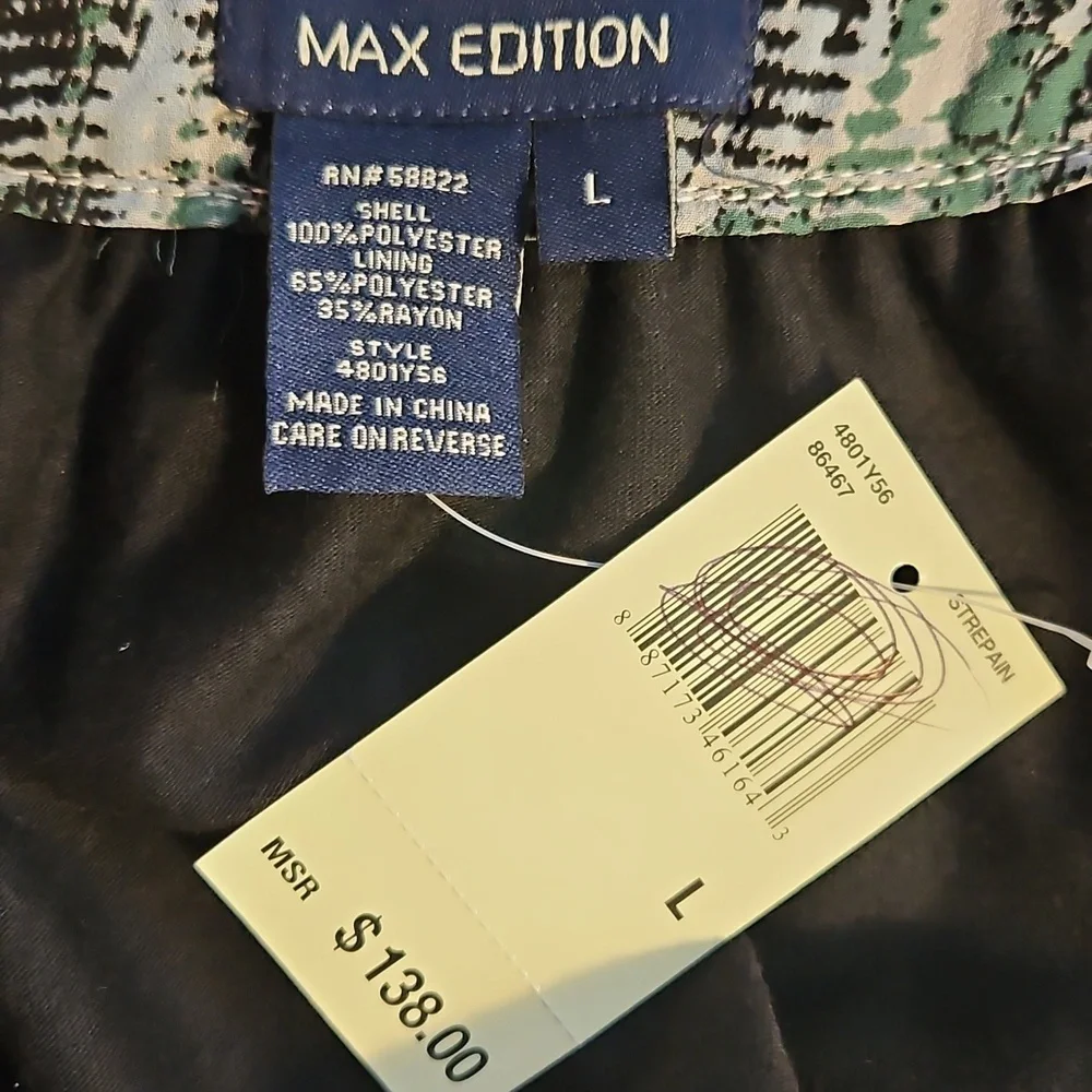 Max Edition Abstract Blouson Dress Womens Large Cinched Waist Long Sleeve Office